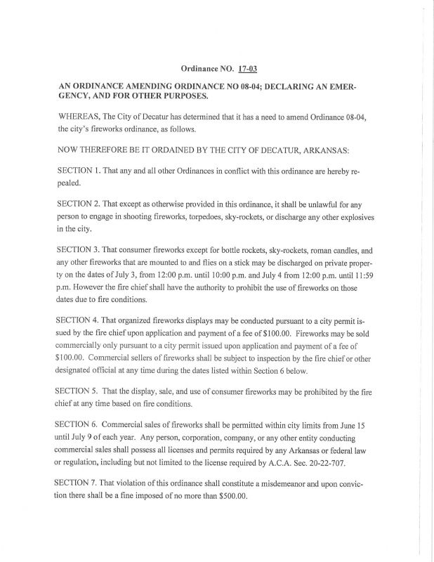 Fireworks Ordinance